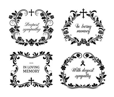 Funeral frames, vector vintage obituary wreath set Illustrazione stock