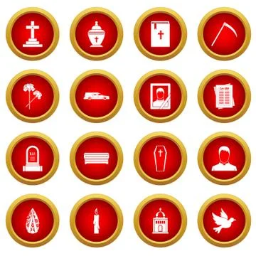 Funeral icon red circle set Stock Illustration