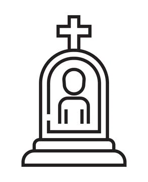 Funeral icon vector in a thin line style. Tombstone, crypt sign. Stock Illustration