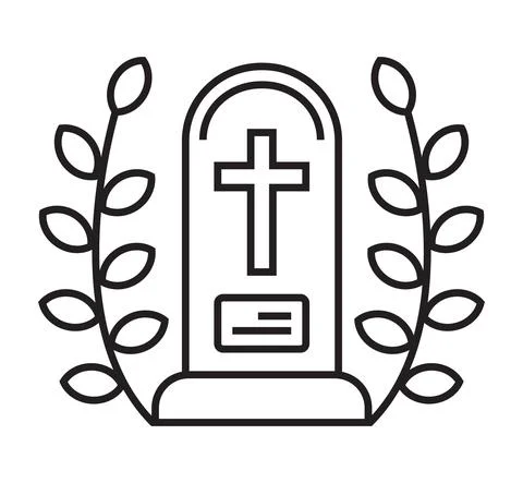 Funeral icon vector in thin line style. The coffin with the cross.The symbol  Stock Illustration