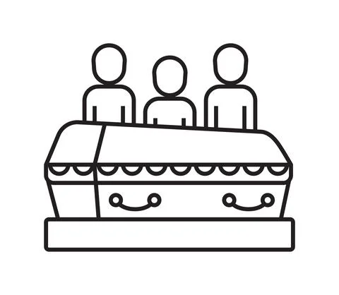 Funeral icon vector in thin line style. The coffin with the cross.The symbol  Illustrazione stock