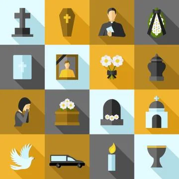 Funeral Icons Flat Set Stock Illustration
