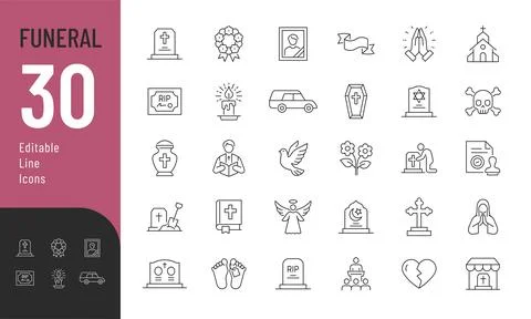 Funeral Line Editable Icons set. Stock Illustration