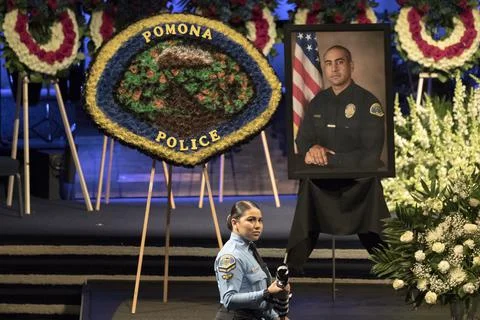 Funeral of Police officer killed in Pomona, USA - 22 Mar 2018 Stock Photos