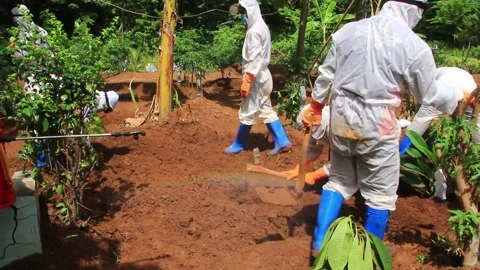 The funeral process of a corpse infected with the corona virus Stock Footage 142816525