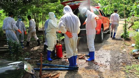 The funeral process of a corpse infected with the corona virus Stock Footage 142817883