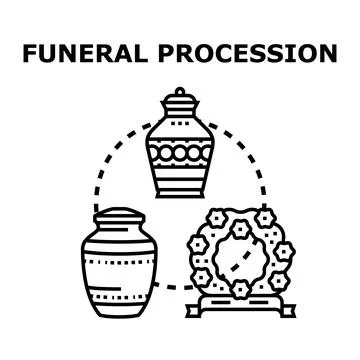 Funeral procession concept with cremation urns and wreath Stock Illustration