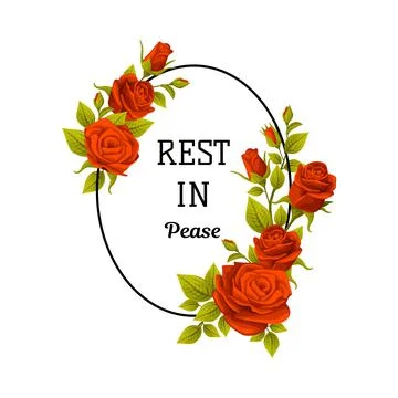 Funeral Red Rose Frame with Rest in Peace Quote and Inscription Vector Stockillustratie