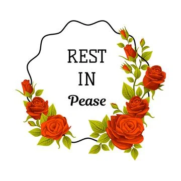 Funeral Red Rose Frame with Rest in Peace Quote and Inscription Vector Stockillustratie