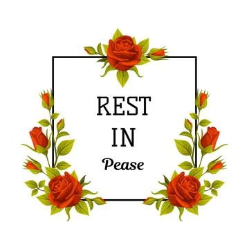 Funeral Red Rose Frame with Rest in Peace Quote and Inscription Vector Stockillustratie