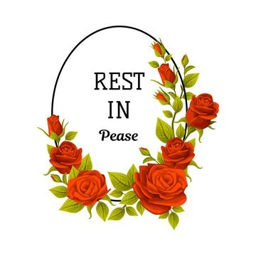 Funeral Red Rose Frame with Rest in Peace Quote and Inscription Vector Stockillustratie