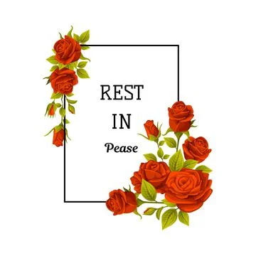 Funeral Red Rose Frame with Rest in Peace Quote and Inscription Vector Stockillustratie