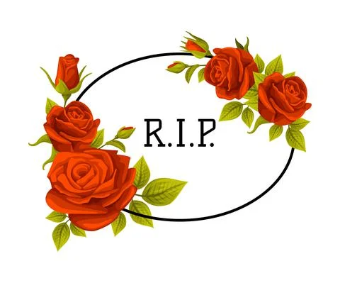 Funeral Red Rose Frame with Rest in Peace Quote and Inscription Vector Stockillustratie