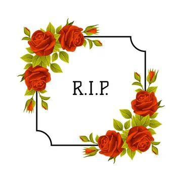 Funeral Red Rose Frame with Rest in Peace Quote and Inscription Vector Stockillustratie