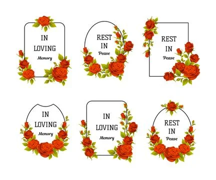 Funeral Red Rose Frame with Text Quote and Inscription Vector Set Stock Illustration