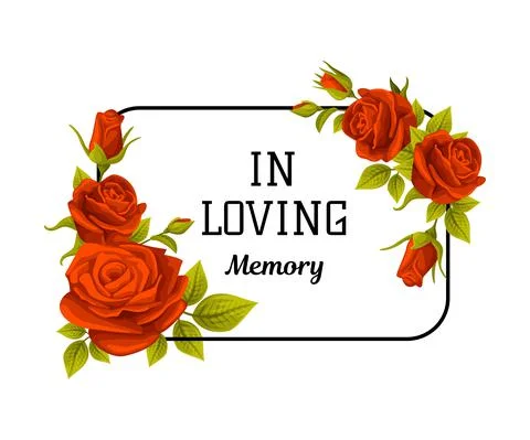 Funeral Red Rose Rectangular Frame with In Loving Memory Quote and Inscription Stock Illustration