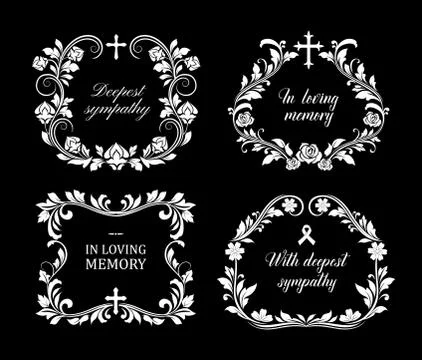 Funeral vector frames, isolated floral borders set Stock Illustration