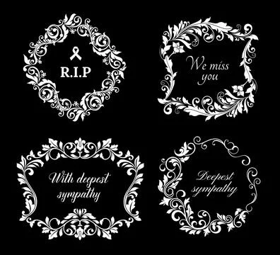 Funeral vector frames, isolated floral borders set Stock Illustration