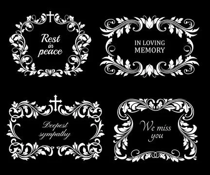 Funeral vector frames, isolated floral borders set Illustrazione stock