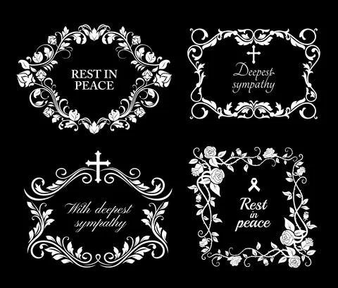 Funeral vector frames, isolated floral borders set Illustrazione stock