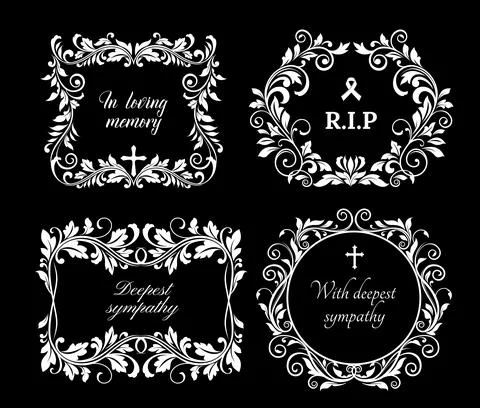 Funeral vector frames, isolated floral borders Stock Illustration