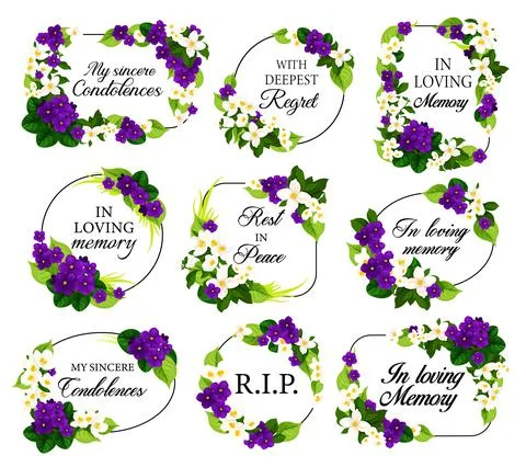 Funeral vector frames with mourning flowers set 스톡 일러스트