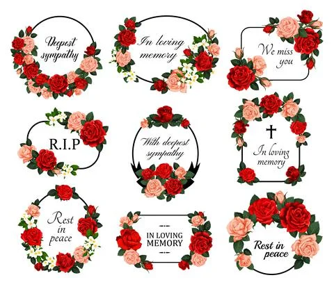Funeral vector frames with mourning flowers set Stock Illustration