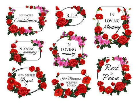Funerary frames round, square borders with flowers Illustrazione stock