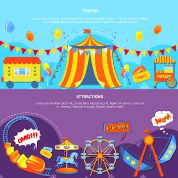 Funfair and attractions 2 flat banners Illustrazione stock