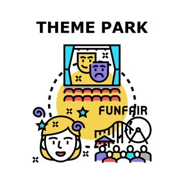 Funfair and theme park amusements vector concept Illustration