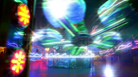 Funfair carousel twisting with dreamy look 11069 Stock Footage 28497137