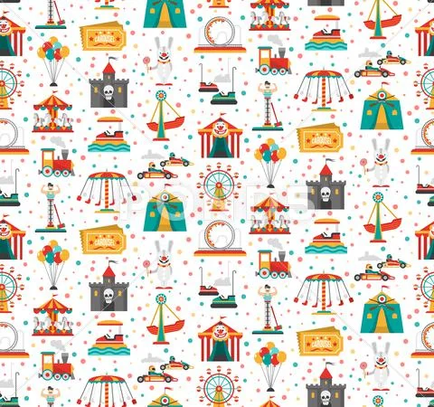 Funfair Fair Amusement Park Seamless Pattern Stock Illustration