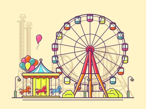 Funfair with ferris wheel Stock Illustration