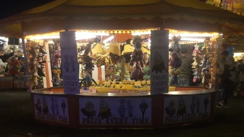 Funfair at Night Hook a Duck Slow Motion 動画素材 93789876