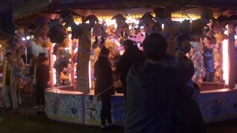 Funfair at Night - Slow Motion - Couple taking Selfie 動画素材 93787153