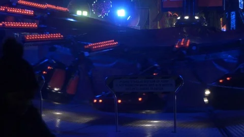 Funfair at Night - Slow Motion - Silhouettes 動画素材 93546435