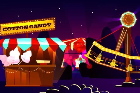 Funfair or fairground cartoon vector illustration Иллюстрация
