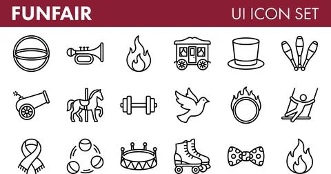 Funfair UI Icon Set - Circus and Carnival Elements. イラスト素材