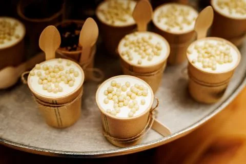 Funfetti Mug Cake at an event catering. Stock Photos