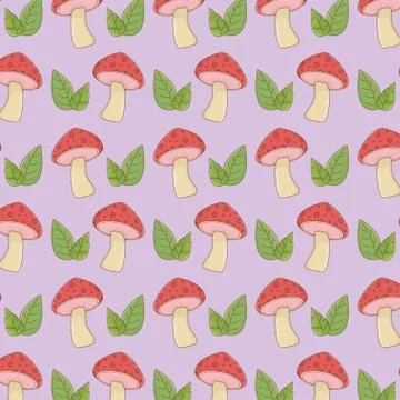 Fungus and leafs pattern background Stockillustratie