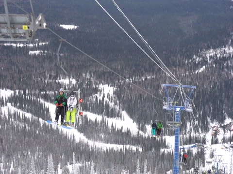 Funicular and skiers sitting Stock Footage 70924926