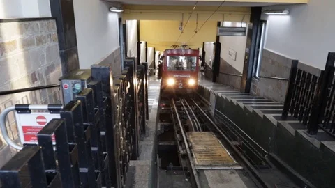 Funicular arriving at the upper station Stock Footage 109279817