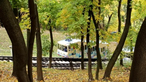 Funicular in the autumn park Video stock 118353351