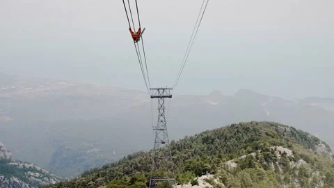 Funicular, the cabin moves downward on ropes. The view from the cockpit. Video stock 161754830