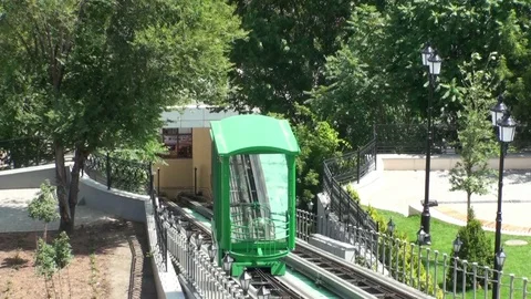 Funicular. The cabin moves on rails. Stock Footage 77825379