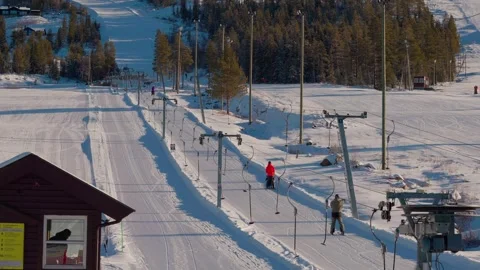 Funicular cabins, trees in the snow Stock Footage 301818968