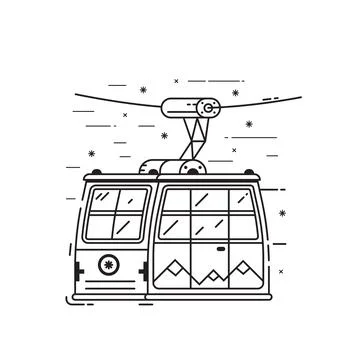 Funicular Cable Car in Line Art Illustrazione stock