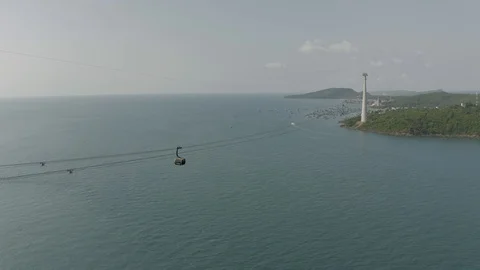 Funicular cable car on Phu Quoc Island to Hon Thom Pineapple Island in Vietnam Stock Footage 119886180