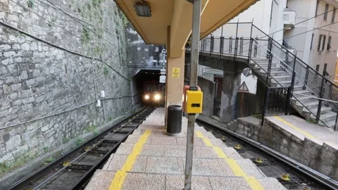 Funicular crossing between the trains towards the descent Stock Footage 109281229