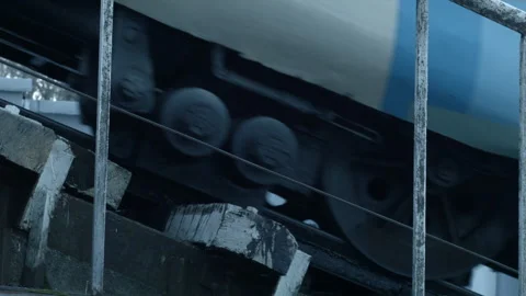 The funicular descends on rails. close-up Stock Footage 149726225